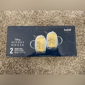 NEW Disney JoyJolt Mickey Mouse Double Glass Wall Coffee Glasses Set of 2